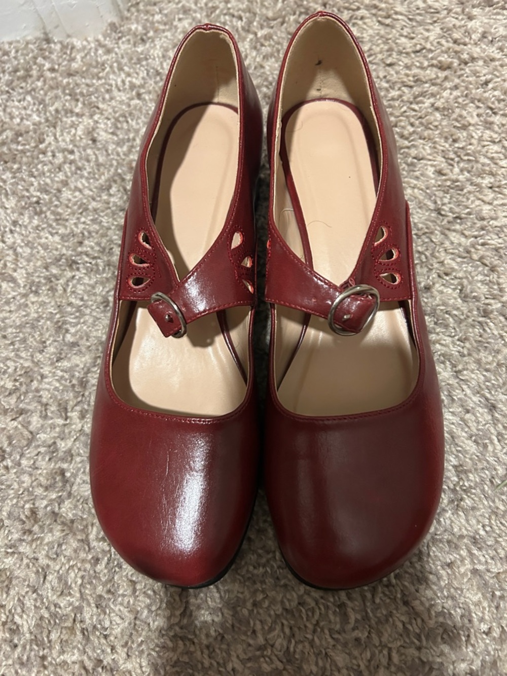Women's Mary Jane Flats in Deep Burgundy with Buckle Strap